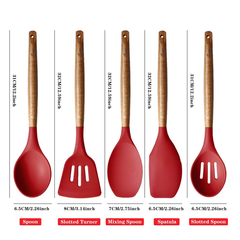 Miusco Kitchen Utensils Set, Silicone Cooking Utensils Set,Non-Stick Silicone Spatula Set with Natural Acacia Hard Wood Handle, 5 Piece, Upgraded Thickened Cookware - Image 4